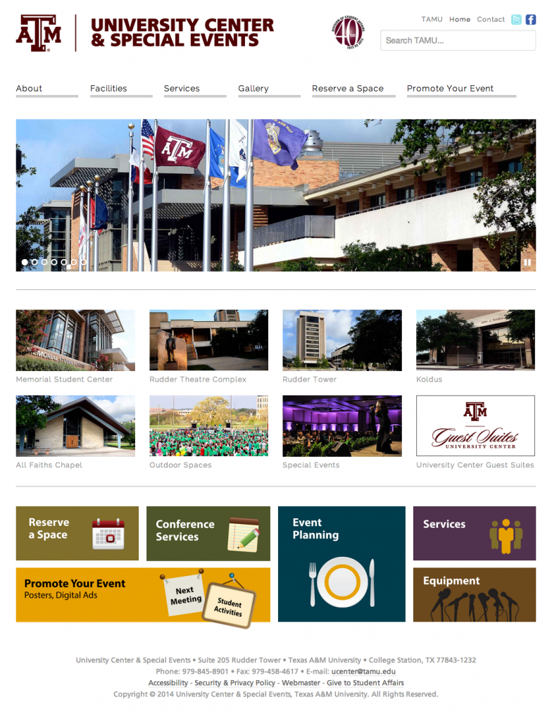 University Center & Special Events website screenshot