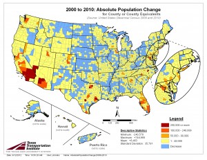 2000 to 2010 Absolute Population Change Map