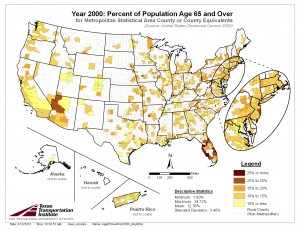 Percent of Population Age 65 and Over, 2000, MSA only