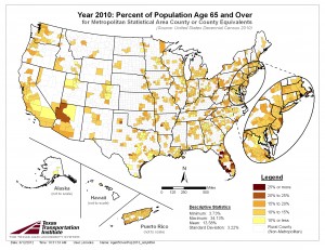 Percent of Population Age 65 and Over, 2010 Census, MSA Only