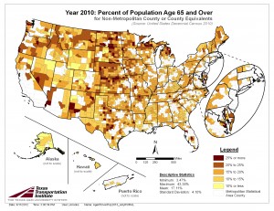 Percent of Population Age 65 and Over, 2010 Census, Rural Only