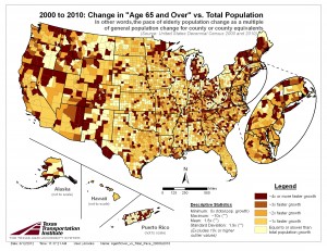 Change in Population Age 65 and over vs Total Population Change, 2000 to 2010