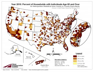 Percent of Households with 1 or More Individuals Age 65 and Over, 2010 Census, MSA Only