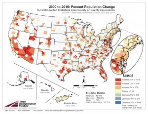Percent Population Change 2000 to 2010, MSA Only