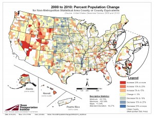 Percent Population Change 2000 to 2010, Rural Only