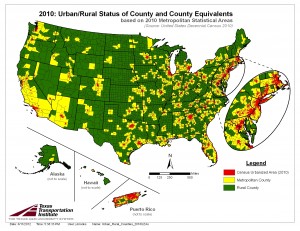 Urban/Rural Status of Counties in 2010 (with Urbanized Areas)